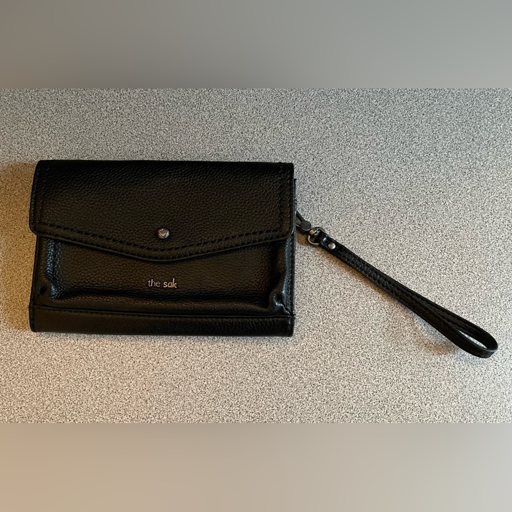 The Sak Black Leather Wristlet